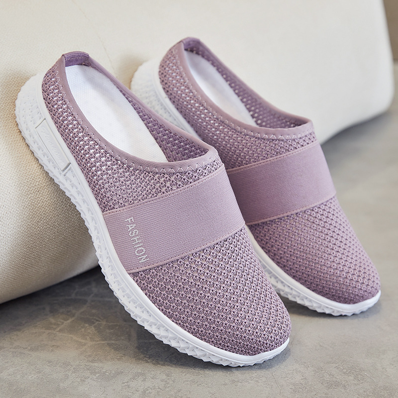 Women's cross-border trade shoes, casual shoes, woven breathable flat shoes, toe caps, half slippers, solid color, versatile single shoes Specification drawing