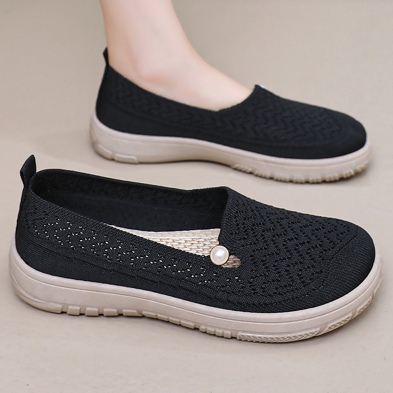 Women's shoes, casual shoes, soft-soled and comfortable, mom shoes, breathable flying woven shoes, non-smelly feet, mesh shoes, lightweight and versatile women's single shoes Specification drawing