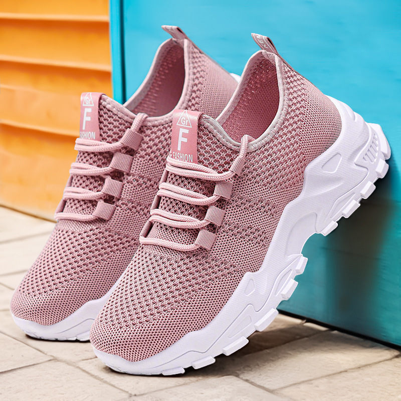 Women's shoes, versatile cross-border large-sized casual shoes, TEMU flying woven breathable single shoes, thick-soled height-increasing shoes, dad shoes full figure
