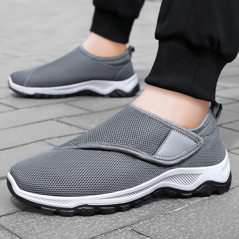 Spring new breathable casual men's shoes, old Beijing cloth shoes, cross-border fashion round toe Velcro Dad walking shoes Specification drawing