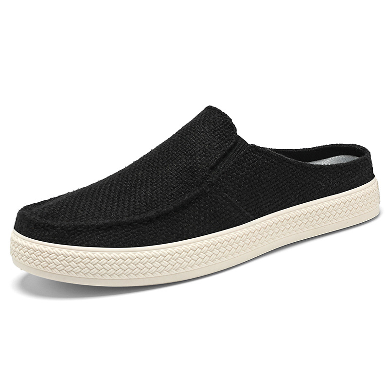 Men's shoes: Old Beijing cloth shoes, cotton and linen casual men's shoes, solid color simple bean shoes, low-top lazy person's headband half-support shoes Item Picture