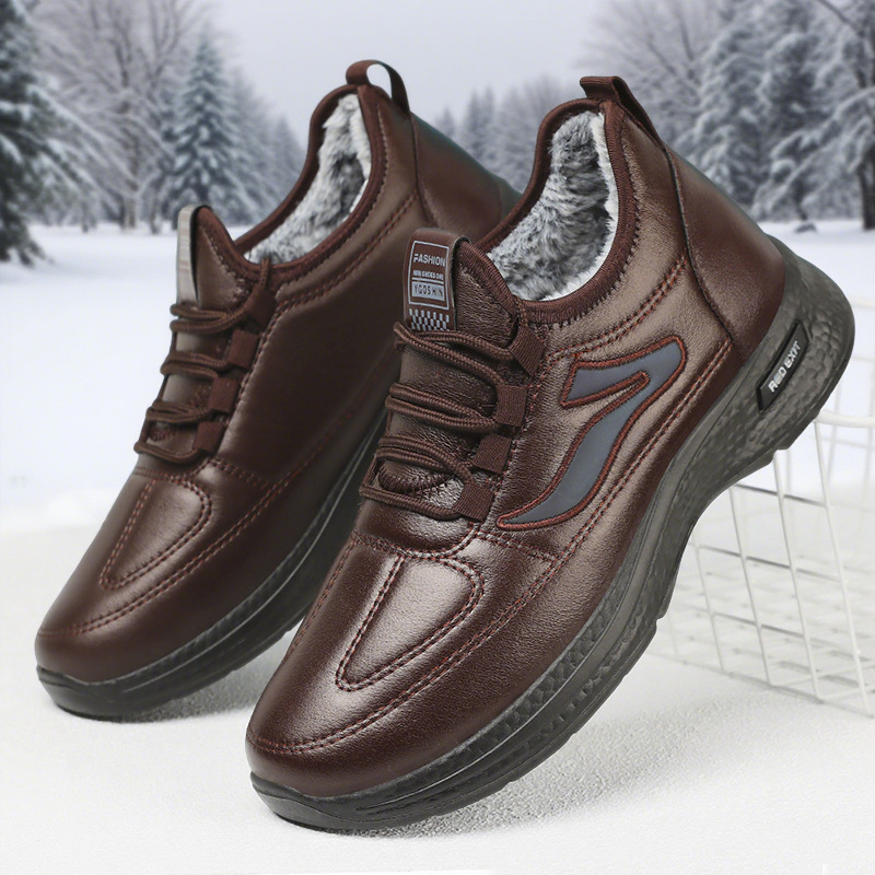 Men's shoes, winter cross-border large-sized cotton shoes, fleece and thickened cotton boots, cold-proof and warm leather boots, polyurethane snow boots details Picture