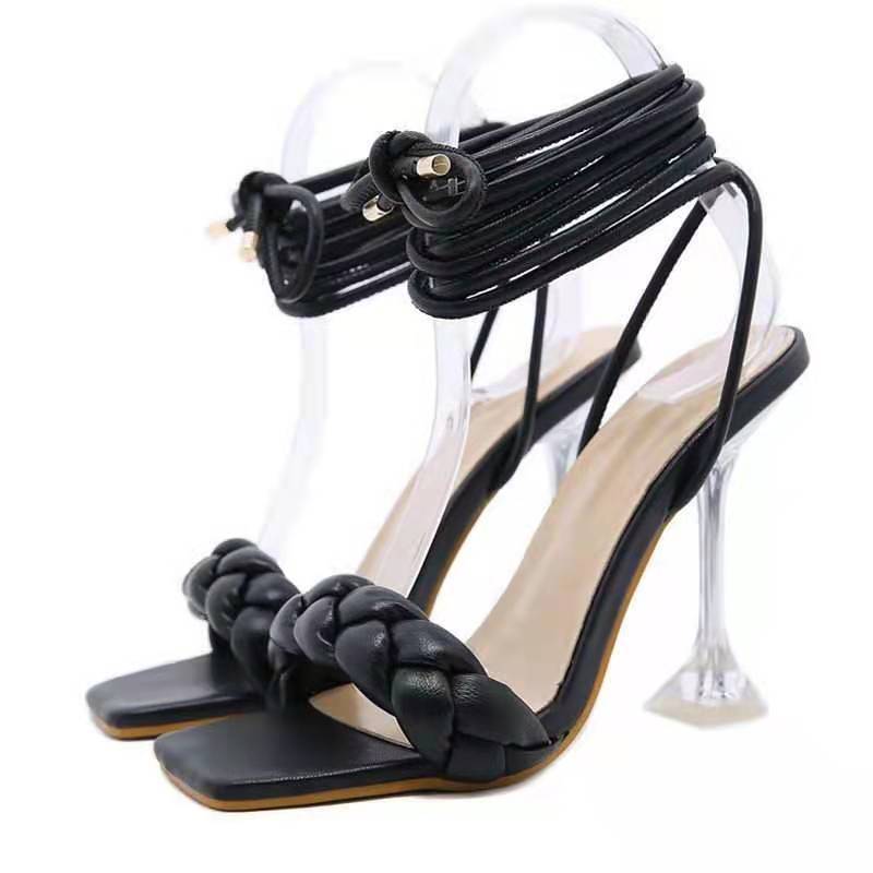 New summer 2021 women's sandals: Korean-style transparent crystal and European and American high-heeled sandals with fashionable straps details Picture