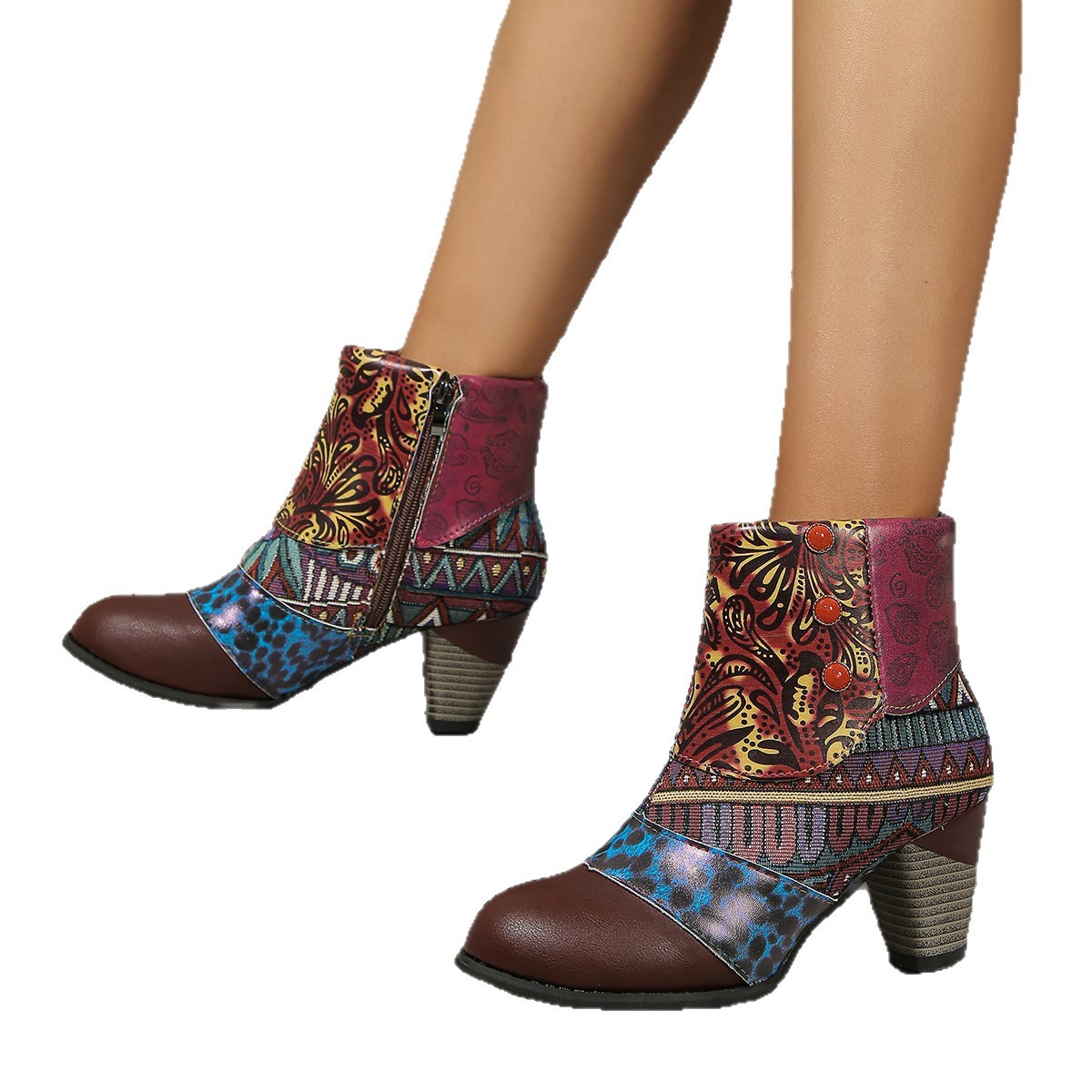 The new Martin boots for the autumn and winter of 2025 in cross-border trade feature a retro, colorful and fashionable patchwork style with short boots for women Item Picture