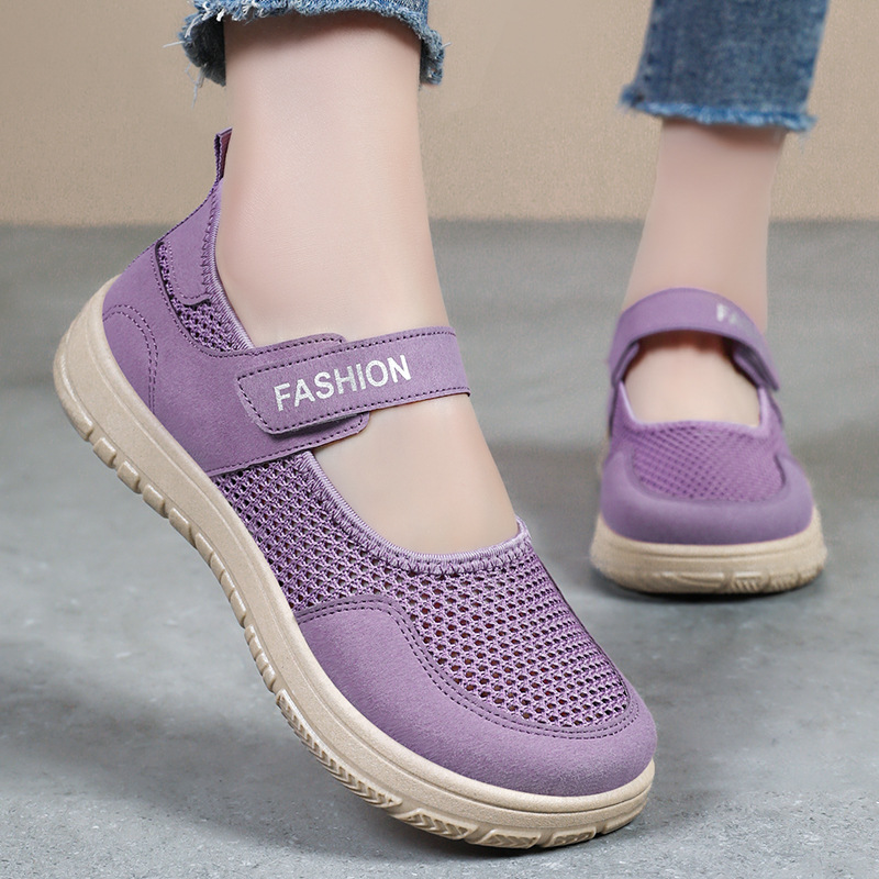 Women's shoes with Velcro, casual shoes, soft soles, not tiring feet, shoes for middle-aged and elderly mothers, summer mesh, breathable and not stuffy feet, single shoes details Picture