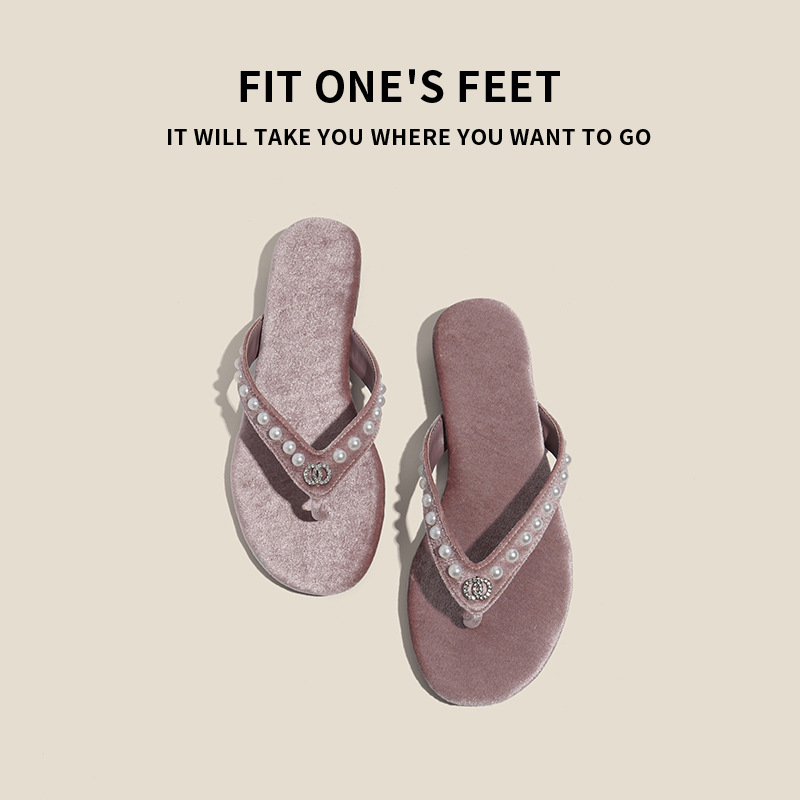 Flat-bottomed chanel-style flip-flops for women, new summer flip-flops for the beach and beach in 2025 details Picture