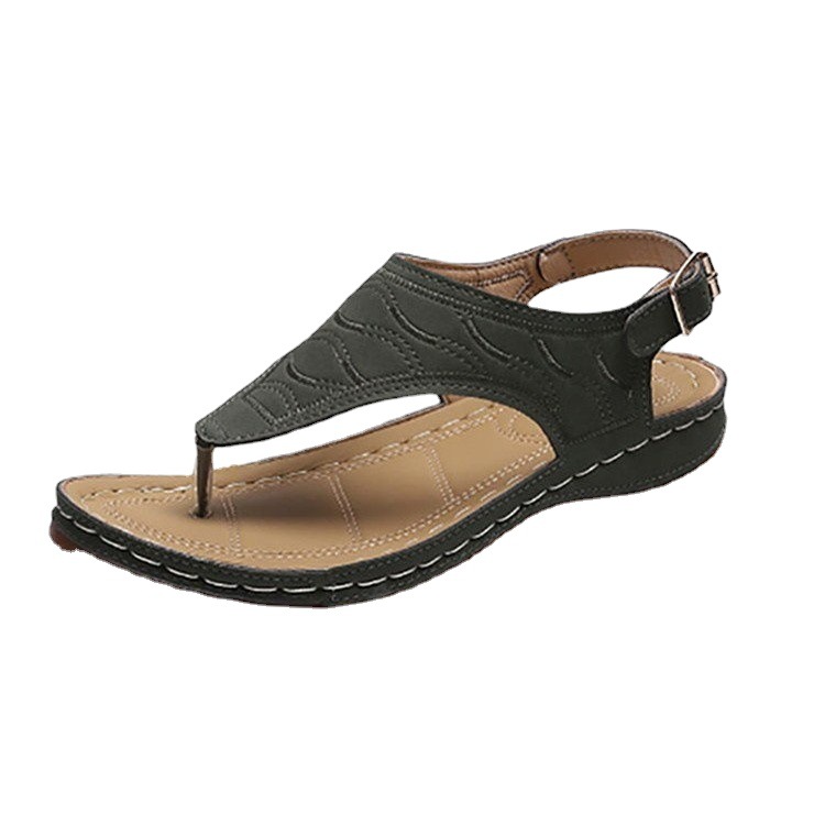 New large-sized cross-border in-stock women's shoes with toe clamping, Roman style, one-shoulder buckle and strap, 43 large-sized sandals for export Item Picture