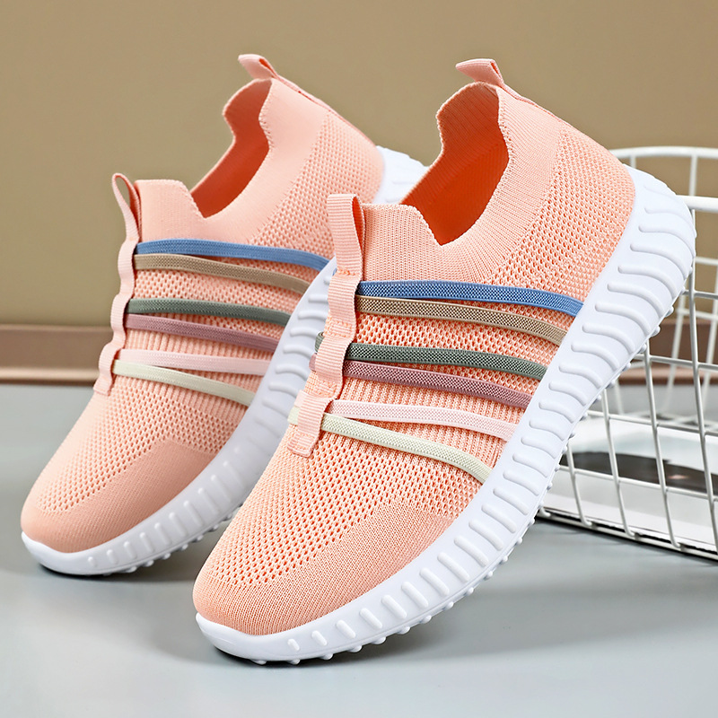 TEMU women's solid color versatile shoes, cross-border large-sized casual shoes, one-step lazy shoes, breathable flying woven single shoes Application Scenario