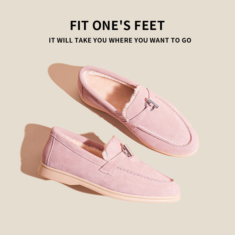 25 styles of genuine leather soft-soled fringed LP loafers for export, round toe, comfortable one-step casual, fleece single shoes for women Specification drawing