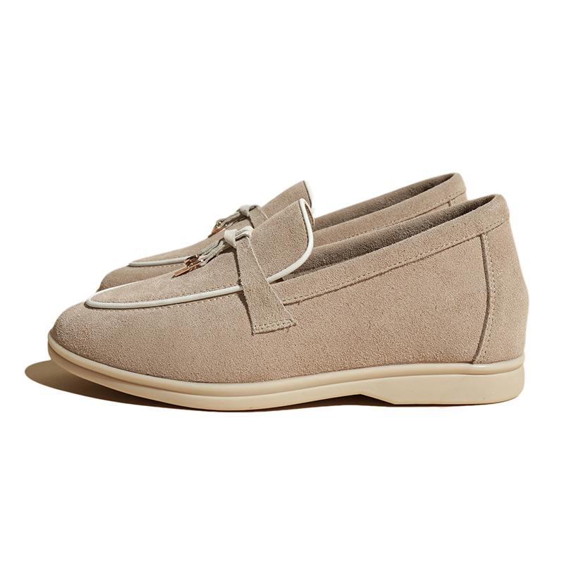 Foreign trade LP loafers for women, genuine leather flat, British style, comfortable, one-step lazy shoes, casual insole height-increasing single shoes for women Item Picture