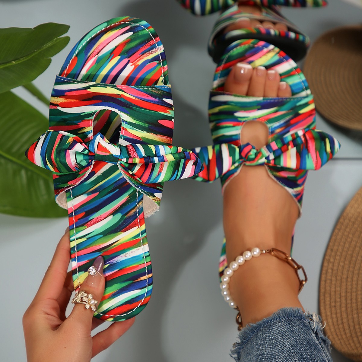 Summer flat, large-sized 36-43 sandals, worn outside, beach outdoor slippers, women's shoes, large-sized foreign trade details Picture