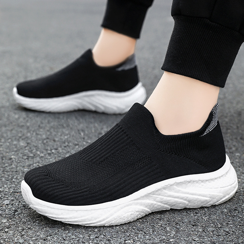 Men's shoes: Breathable and non-smelly. One-step sock shoes. Solid color versatile couple casual shoes. Breathable flying woven single shoes Specification drawing