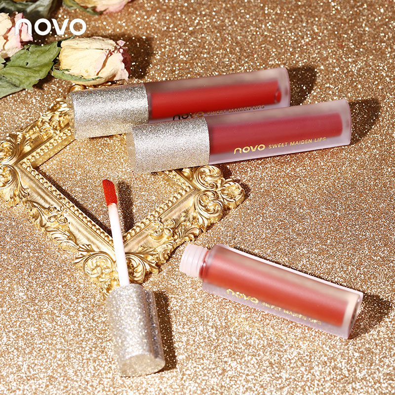 NOVO5351 Soft matte texture heart-shaped misty velvet air lip gloss, long-lasting makeup, color display, non-stick cup lip mud wholesale details Picture