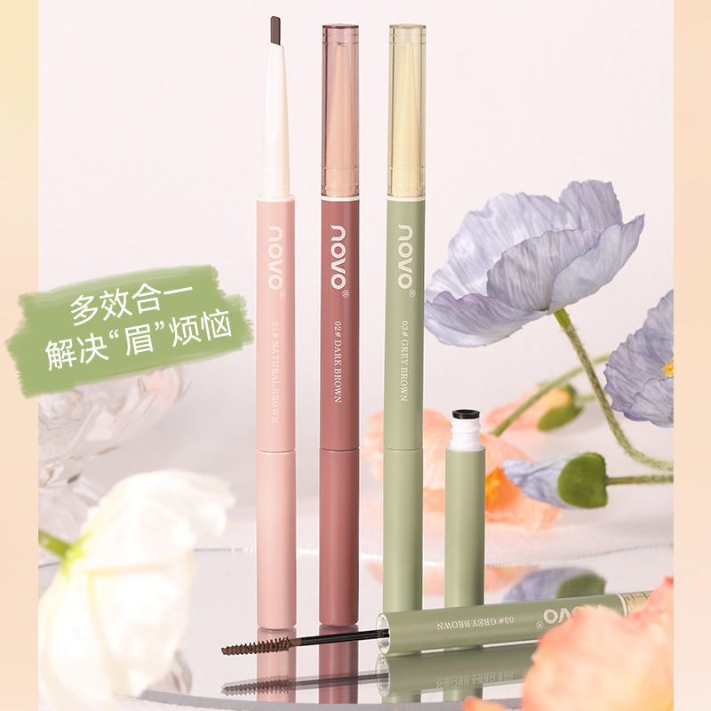 NOVO dual-head eyebrow pencil and eyebrow cream are naturally waterproof, sweat-proof, do not smudge or smudge, easy to apply color, ultra-fine, and suitable for students and beginners full figure