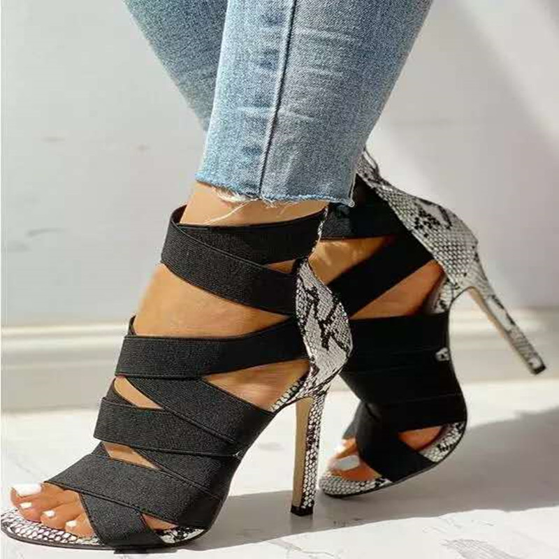 New women's shoes for export, size 36-42, large-sized European and American, Amazon independent station, elastic, thin-heeled and high-heeled sandals for women full figure