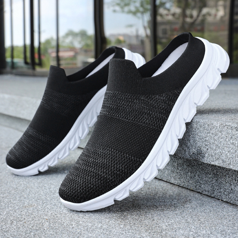 Men's shoes: Flip-flops, casual shoes on one foot, breathable and non-smelly, single shoes, flying weave, versatile men's shoes, shallow opening, half slippers details Picture
