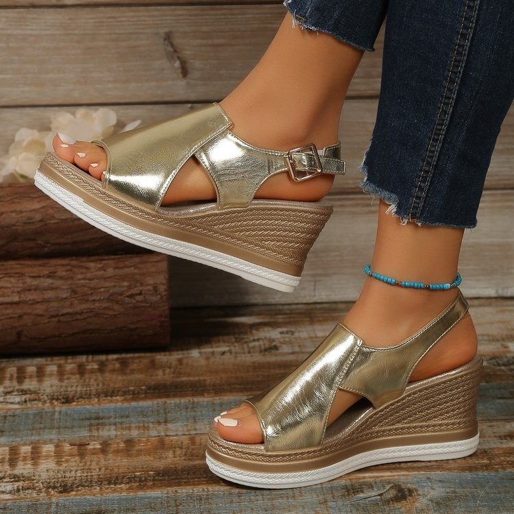 2024 Cross-border summer fashion European and American sandals for export, large-sized one-shoulder buckle with sponge and thick-soled beach sandals Specification drawing