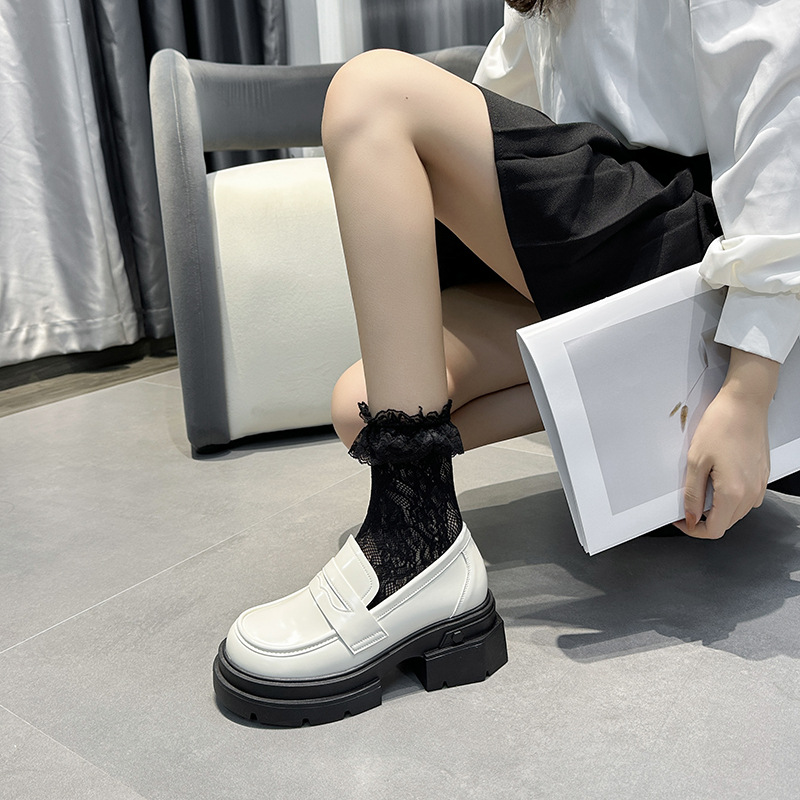 Black one-foot height-increasing loafers for women, 2023 season new thick-soled single shoes, Japanese jk small leather shoes, British style Specification drawing
