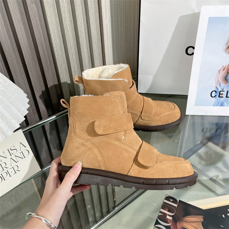 Cowhide version ~ Su Yinyin Velcro genuine leather wool snow boots, women's Maillard boots, warm thick-soled short-leg cotton boots Specification drawing
