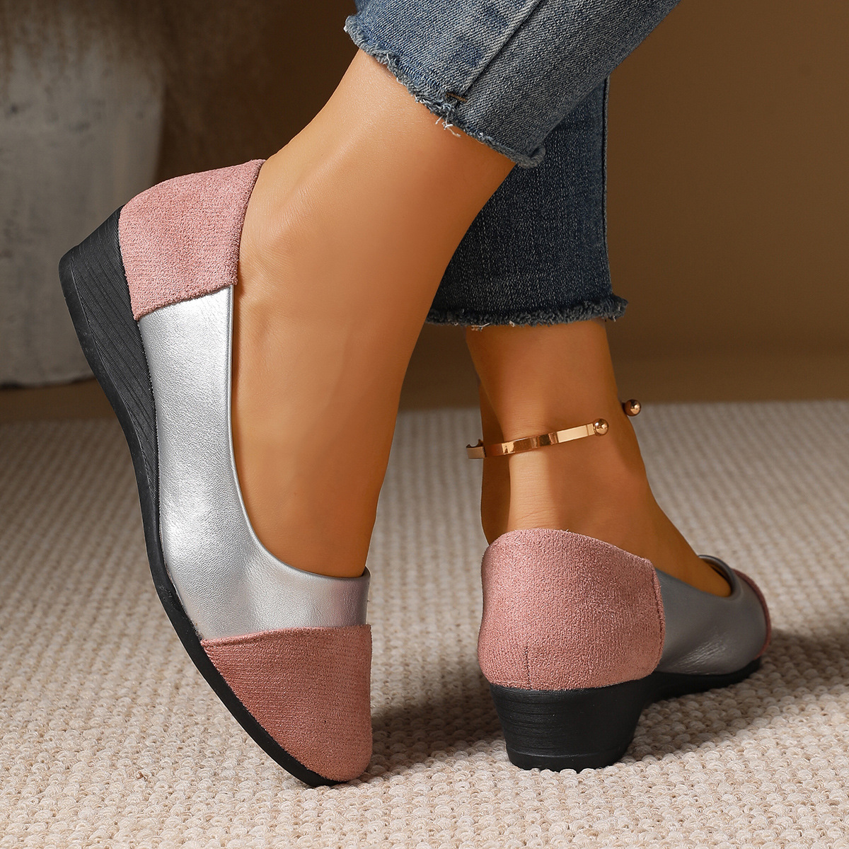 Soft leather fashionable Korean-style bean shoes for spring, autumn and winter cross-border shallow-mouthed soft leather French new pointed-toe versatile flat single shoes details Picture