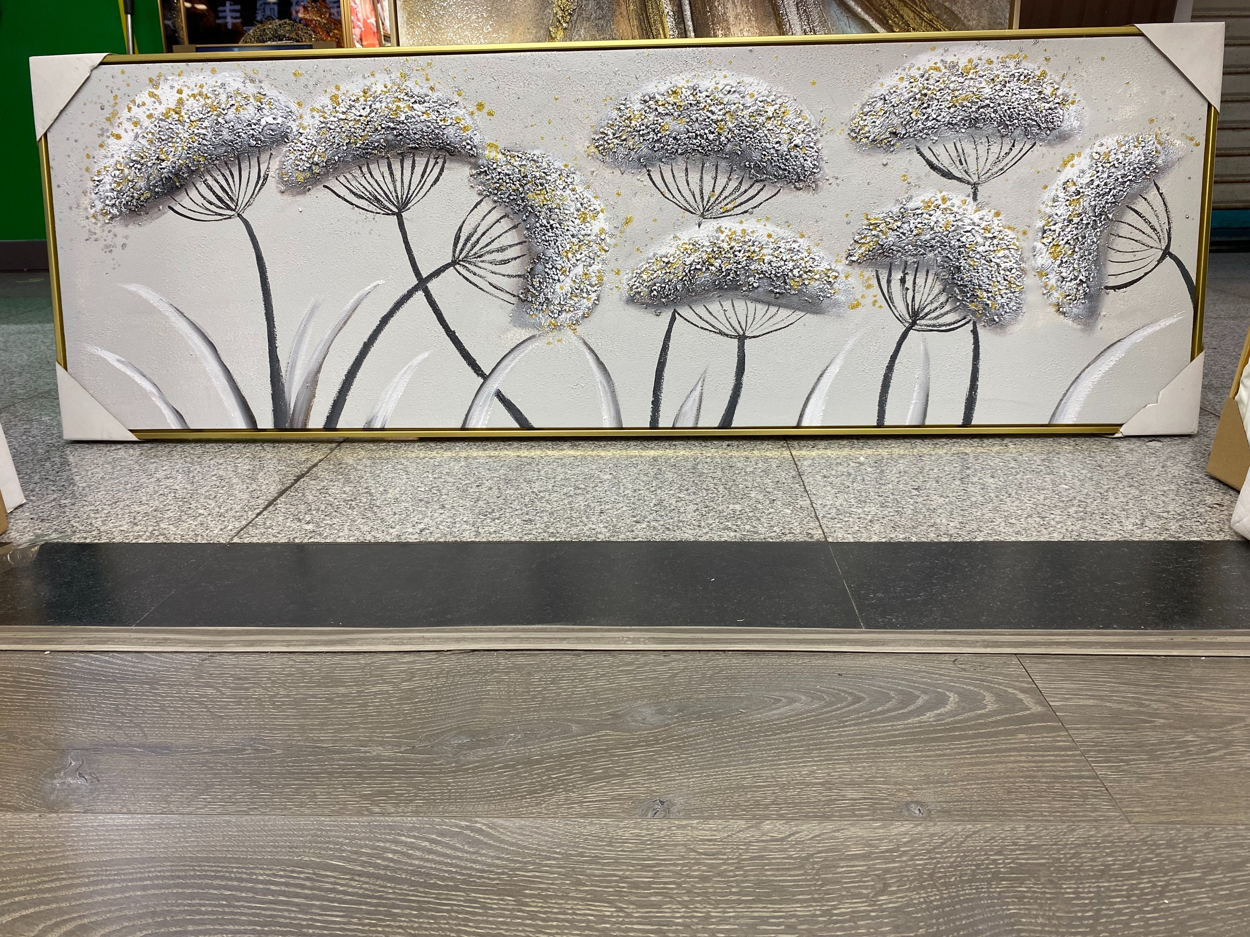 法式奶油风蒲公英手绘机理油画客厅沙发背景挂画侘寂风房间装饰画