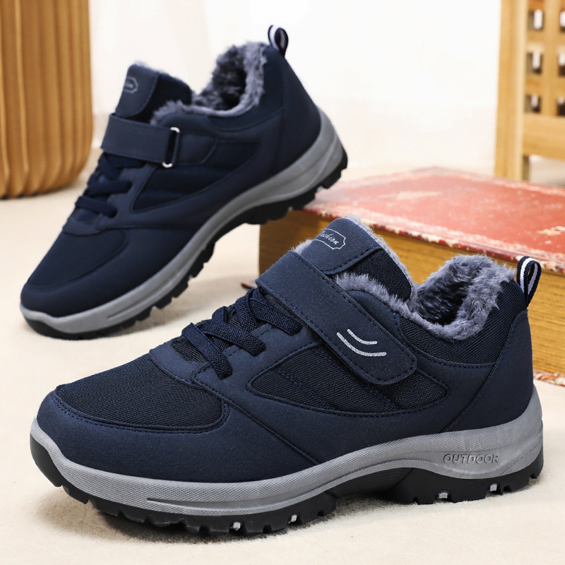 Wholesale of new winter men's boots with Velcro and no LACES, cotton boots for the elderly with fleece and thickened warmth, and snow boots for walking Specification drawing