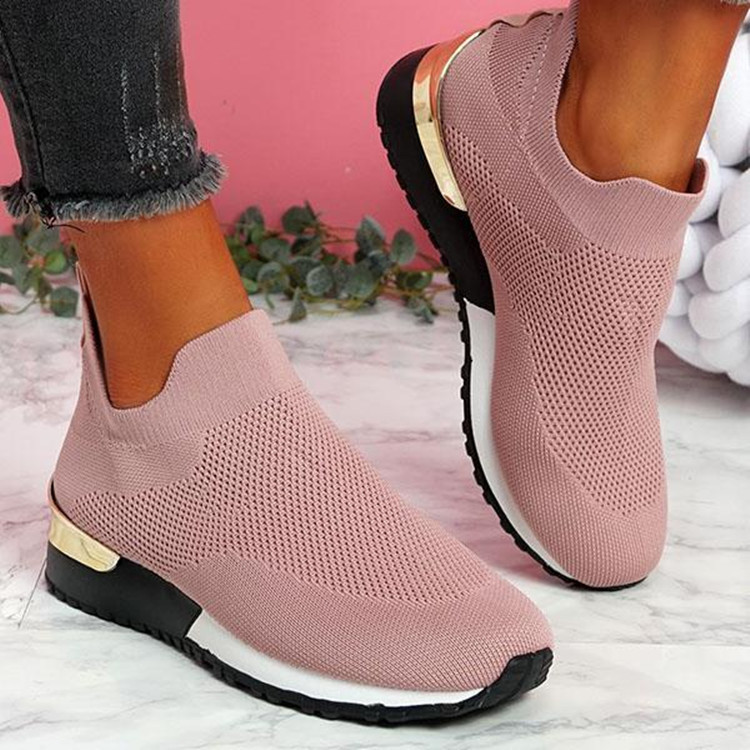 wish's new 2021 Fei-woven sock shoes, stretchable fabric large-sized women's shoes, breathable sporty style single shoes in large size are in stock details Picture