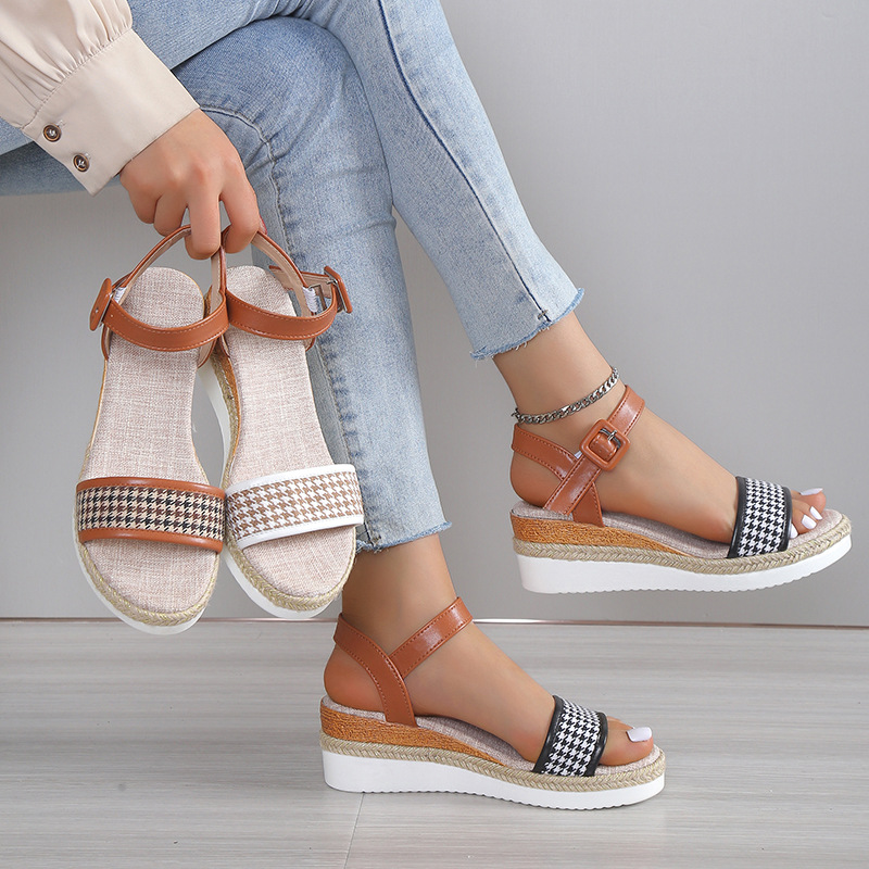 2024 Summer new export plus-size fashionable thick-soled wedge heel women's shoes, chanel-style fashion sandals, beach sandals for women details Picture