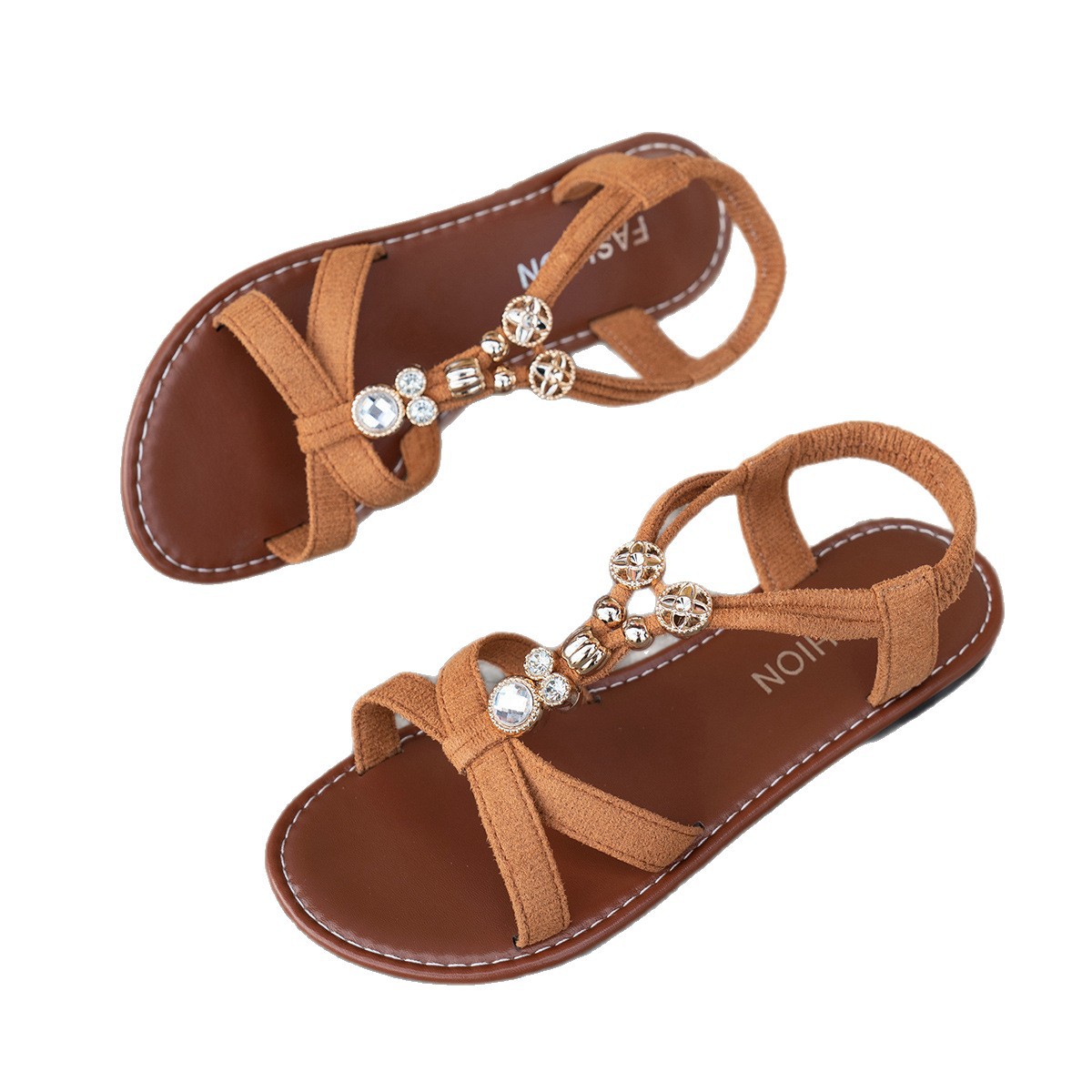 Bohemian women's 2025 summer new style European and American large-sized fish-mouth flat heel Roman sandals for women Item Picture
