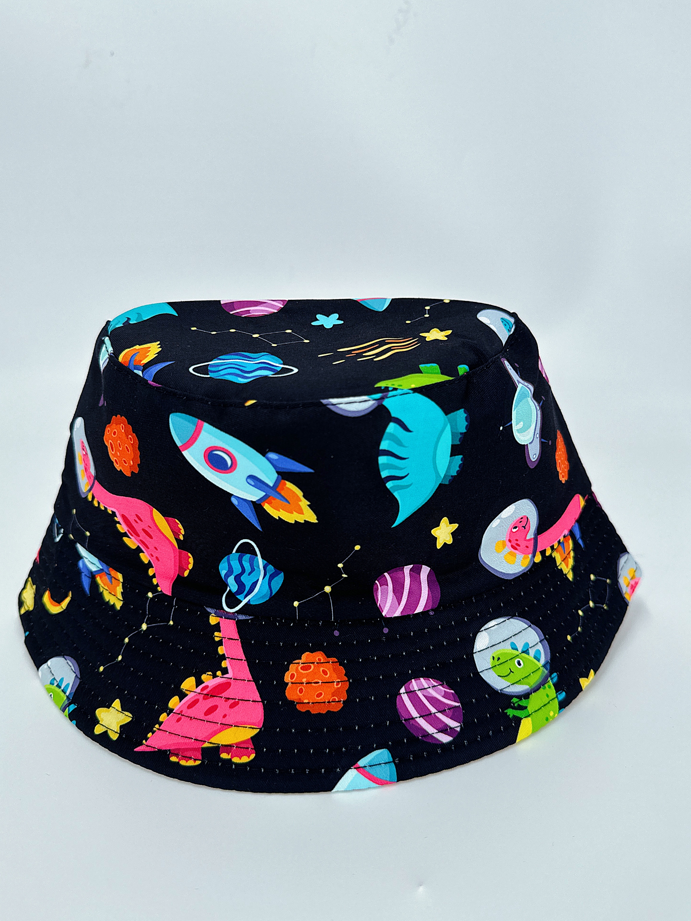 Spring and summer new rocket dinosaur multi-print double-sided fisherman's hat, cute cartoon, versatile, outdoor sun protection and sun protection, foldable for easy carrying, unisply-style, pier circumference 54CM fisherman's hat details Picture