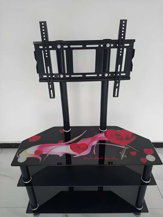 GlassTVstand钢化玻璃电视柜带挂架可移动显示器支架落地式电视机 细节图