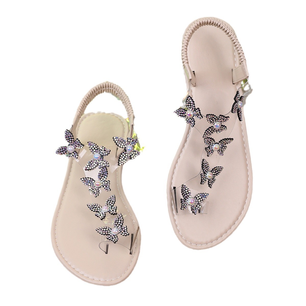 European and American export large-sized water diamond butterfly sandals for women, new summer 2024 comfortable toe-flat sandals Item Picture