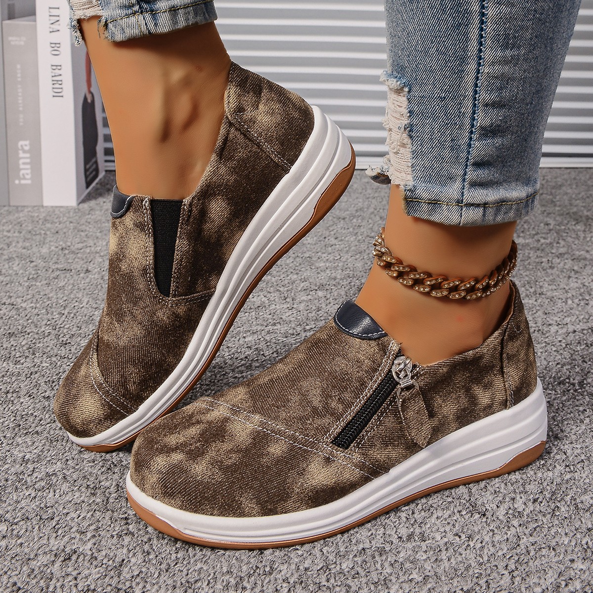 Cross-border plus-size casual single-shoe women's Spring/Autumn 2024 new denim single-shoe women wearing beans Specification drawing