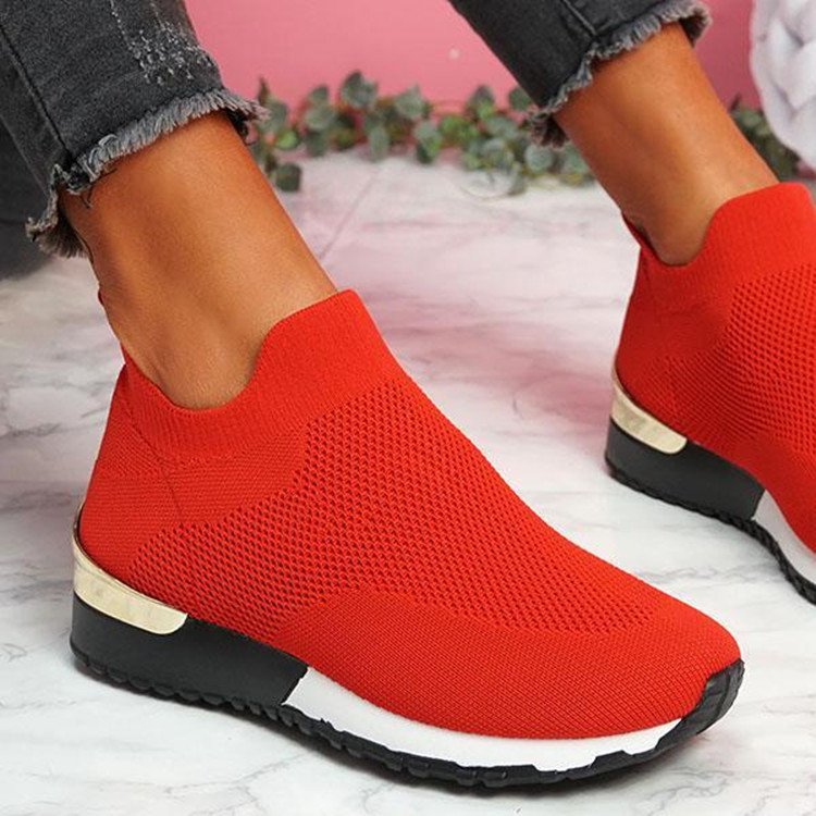 wish's new 2021 Fei-woven sock shoes, stretchable fabric large-sized women's shoes, breathable sporty style single shoes in large size are in stock Specification drawing