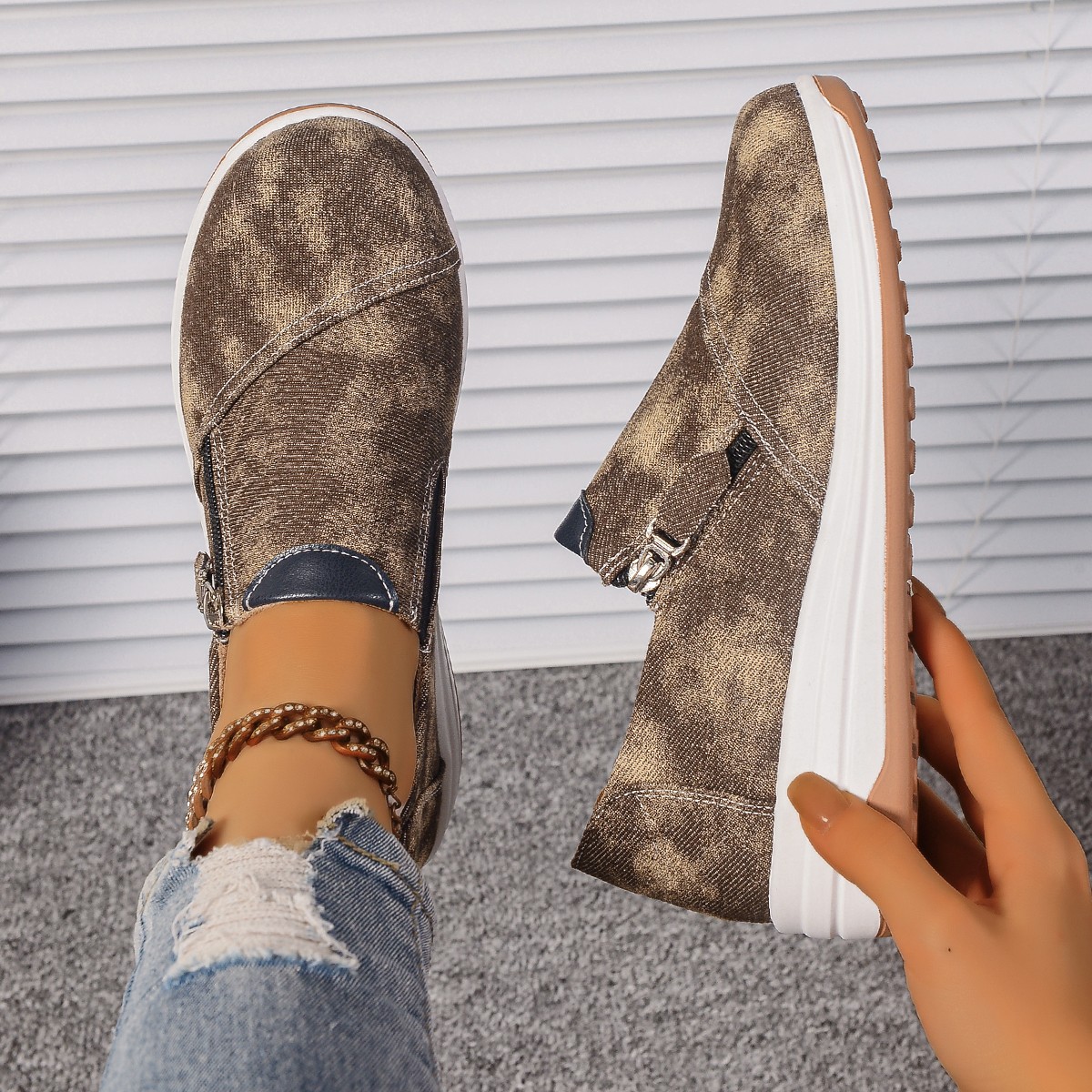 Denim casual work shoes, mom shoes, one-step lazy shoes, soft-soled shoes that don't get your feet tired, flat shoes, women's shoes Specification drawing