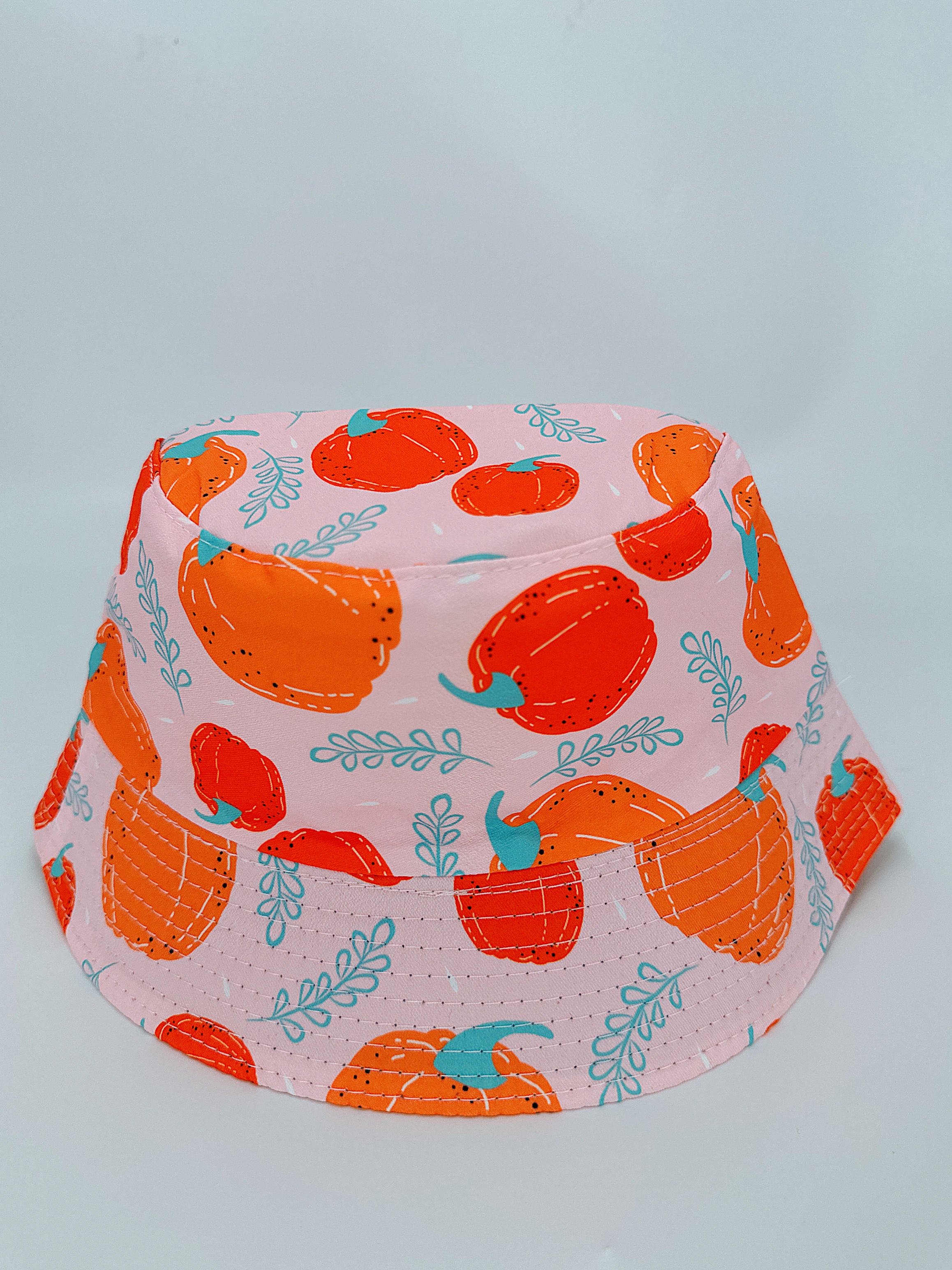 New spring and summer styles of small pumpkin with multiple prints, double-sided wearing fisherman's hat, cute cartoon, versatile, outdoor sun protection, foldable for easy carrying, unisplendable, pier circumference 54CM fisherman's hat details Picture