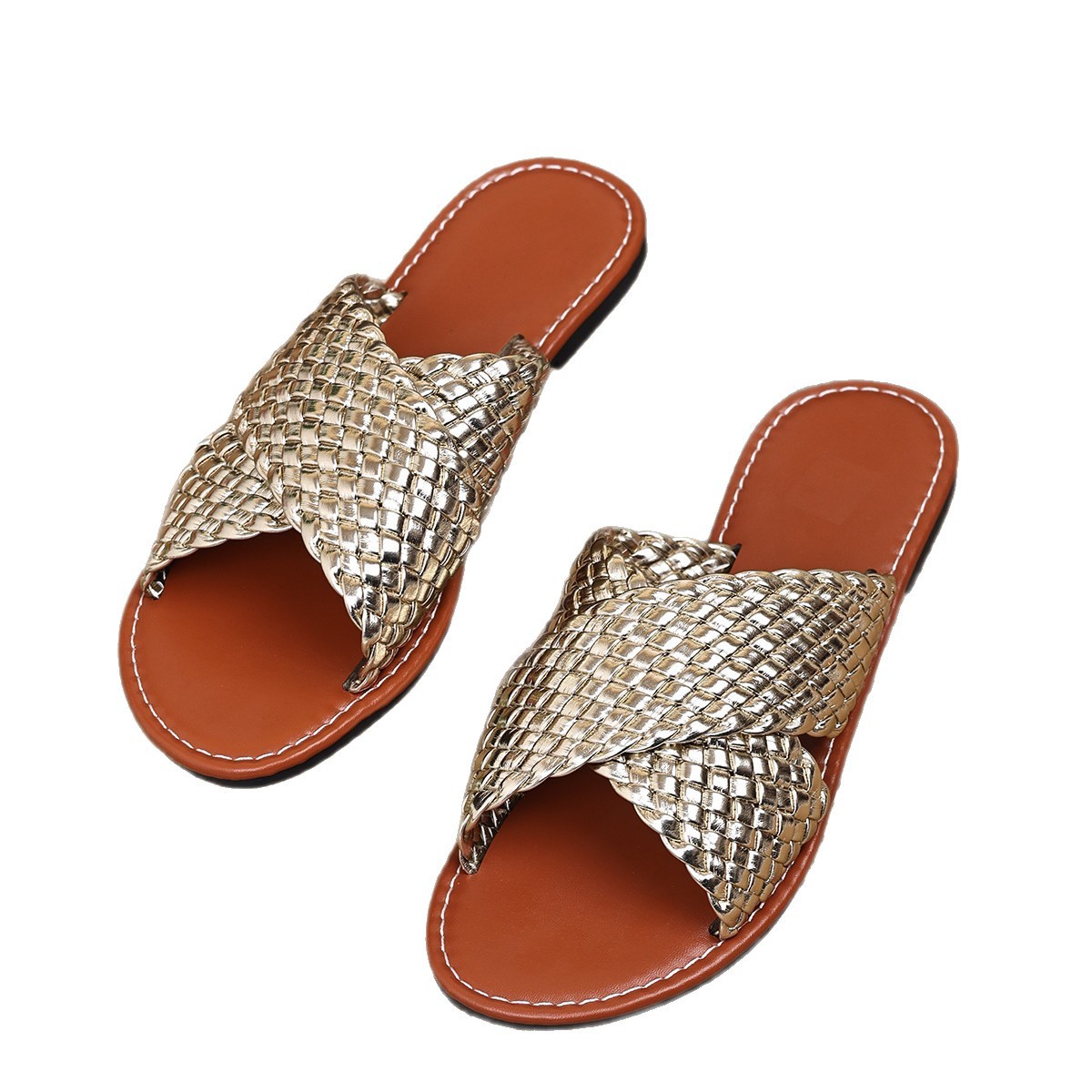 European and American foreign trade simple hand-woven large-sized flat open-toe slippers, women's lightweight beach cool slippers, large size 43 Item Picture