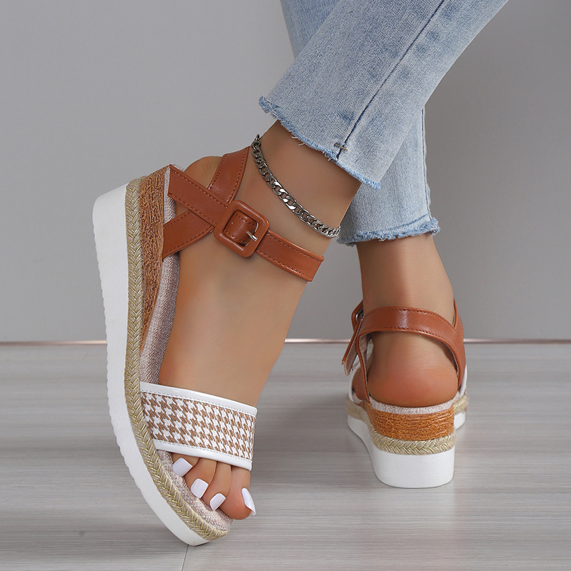 2024 Summer new export plus-size fashionable thick-soled wedge heel women's shoes, chanel-style fashion sandals, beach sandals for women Specification drawing
