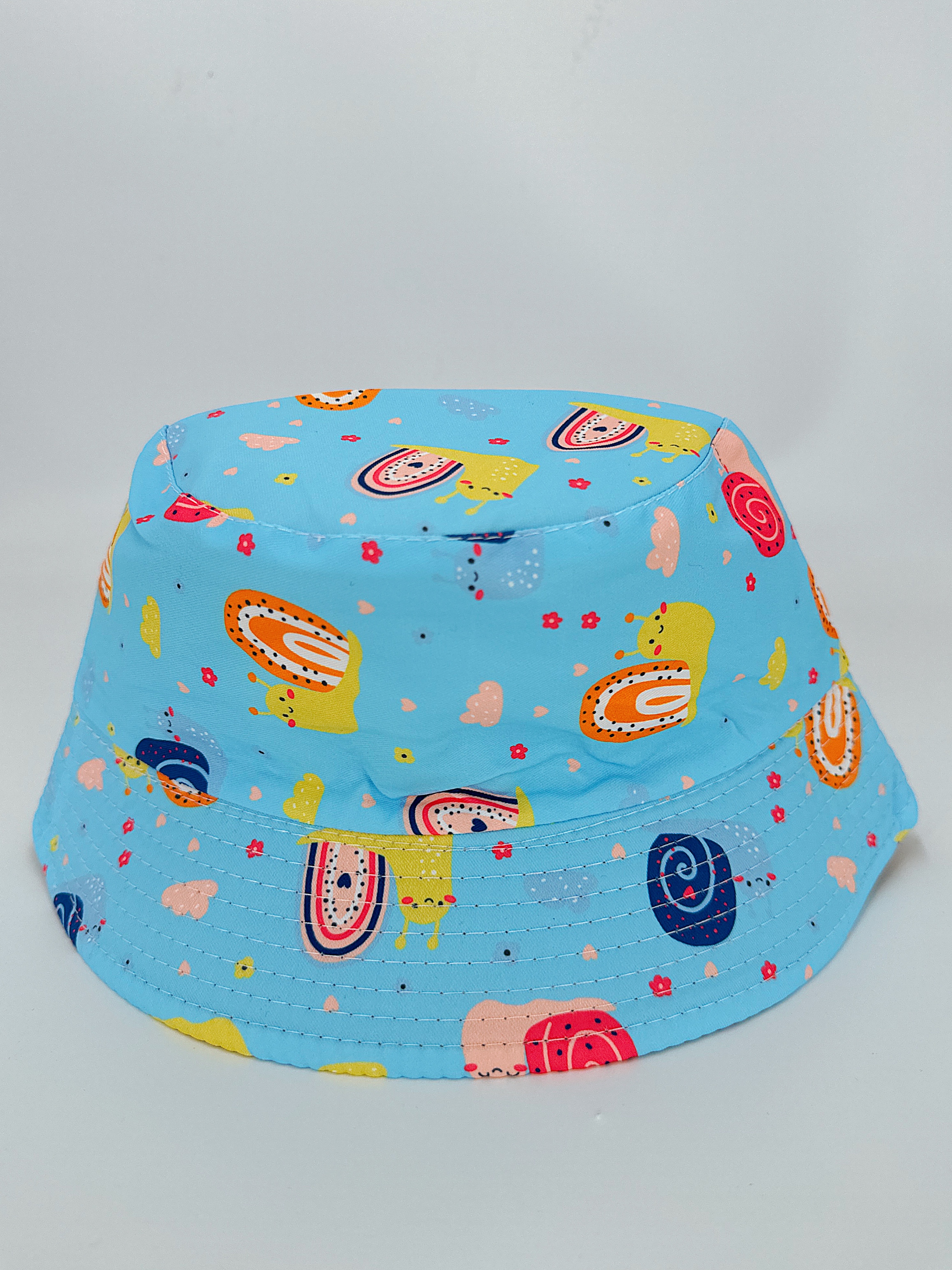 Spring and summer new cute snail-shaped fisherman's hat with multiple prints, double-sided wear, cute cartoon, versatile, outdoor sun protection, foldable, easy to carry, unisplendable, pier circumference 54CM fisherman's hat details Picture