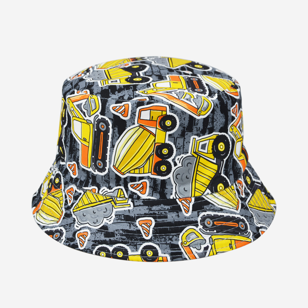 New spring and summer graffiti mini excavator, double-sided fisherman's hat, cute cartoon, versatile, outdoor sunshade and sun protection, foldable for easy carrying, men's and women's same style, pier circumference 54CM fisherman's hat Application Scenario
