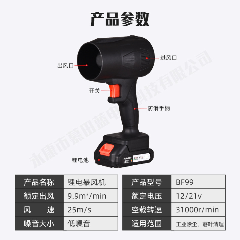 吹吸两用大功率鼓风机手持暴风机强力吹尘机吹叶机工业锂电吹风机 大功率无刷暴风机锂电吹树叶吹水大功率无线车载暴力涡轮风扇强详情1