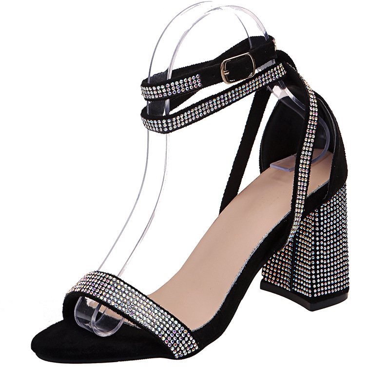 European and American cross-border trade rhinestone strappy sandals for 2024 season new women's shoes, independent station, thick-heeled sexy sandals Item Picture