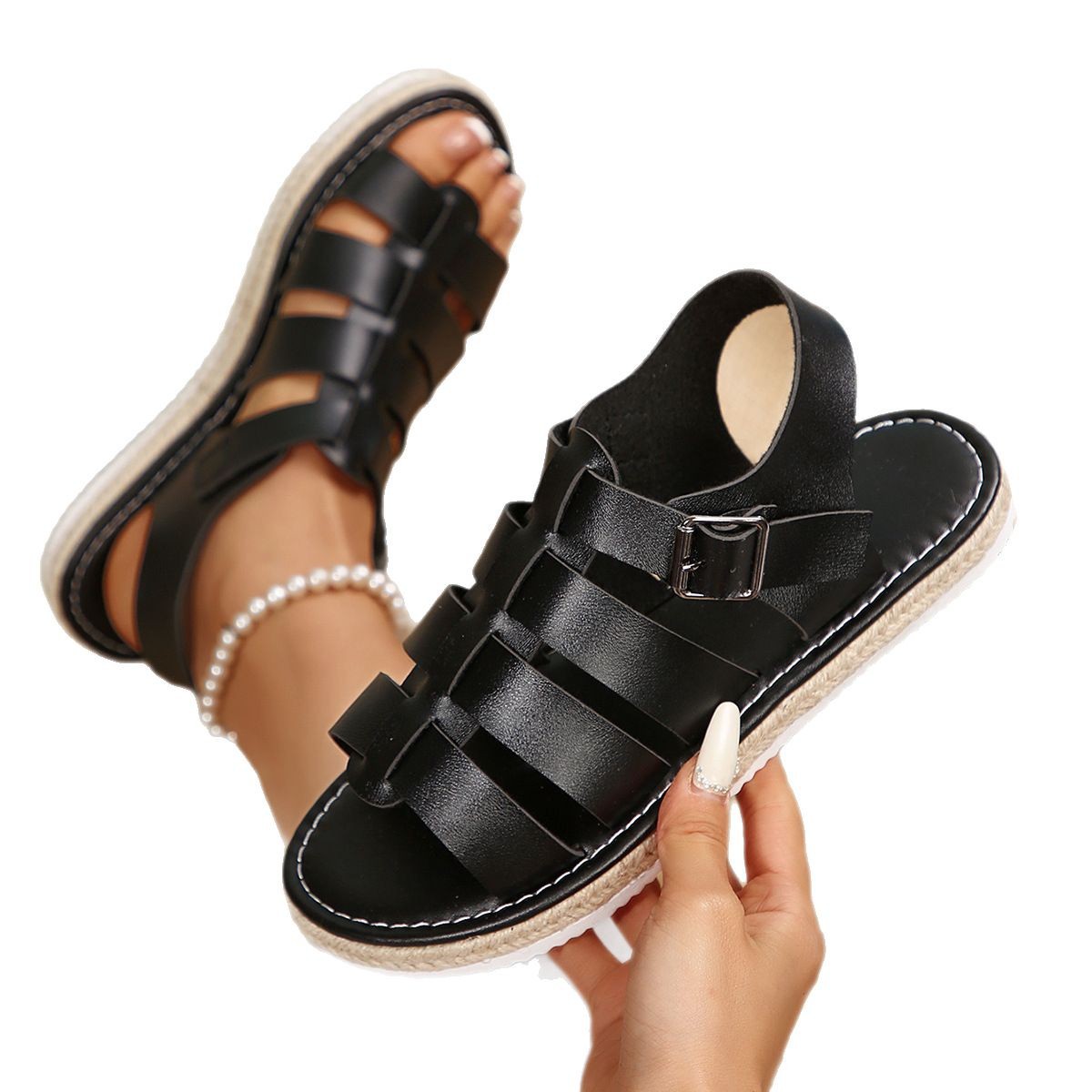 Youdaoplaceholder0 thick-soled Slippers for women 2025 summer new style cross-border roman-style flat sandals for outdoor wear Item Picture