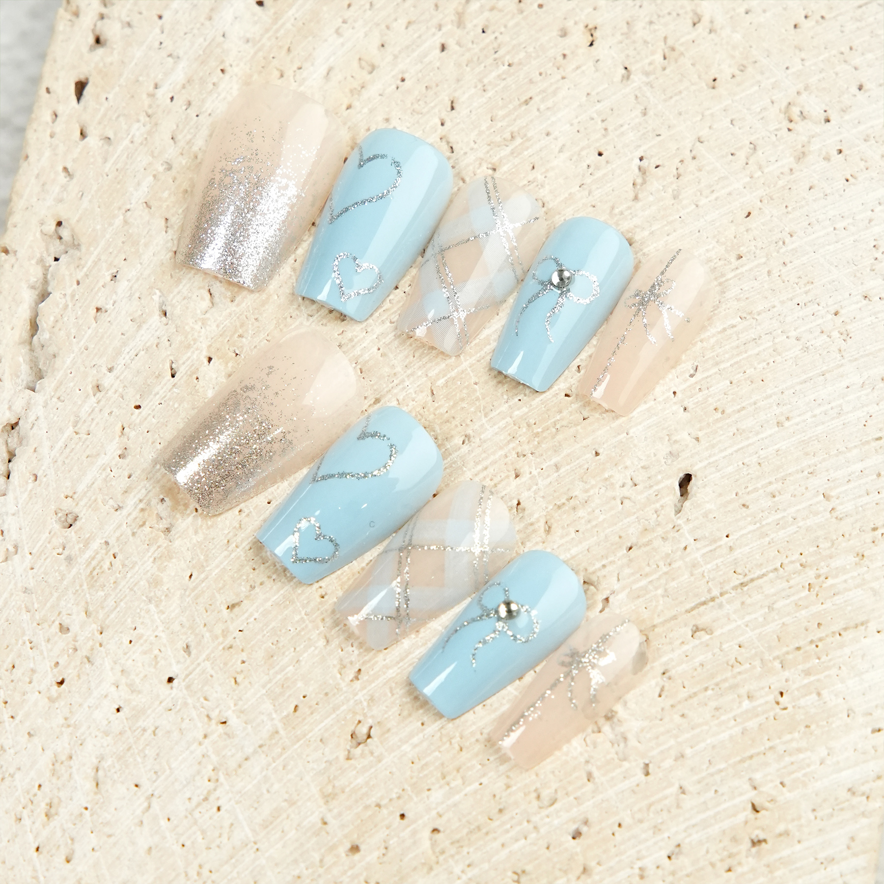 New 24-piece factory direct sales from Europe and America, cross-border bestseller, scallion powder thread, Korean-style ballet wearable nails, artificial nails details Picture