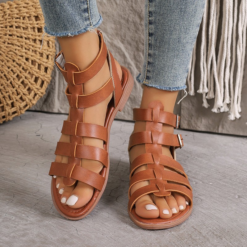 New Summer 2024 simple and casual Roman sandals with toe-exposed buckle flat sandals for women, 42-43 Specification drawing