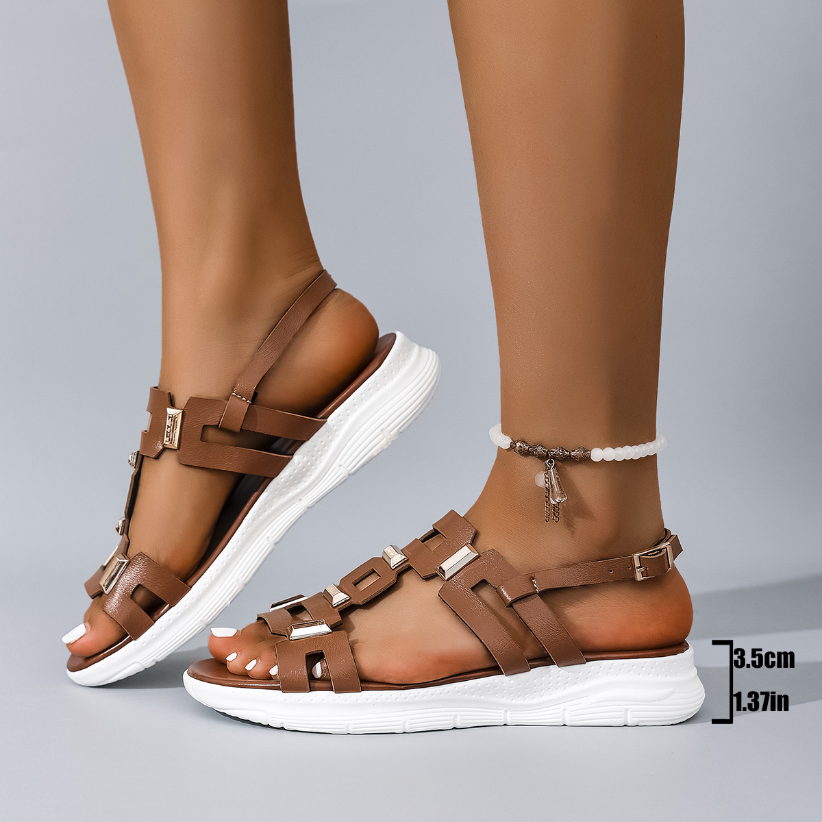 Cross-border trade large-sized flat sandals for women 2025 Summer new fashion Roman flat women's shoes 43 size independent station details Picture