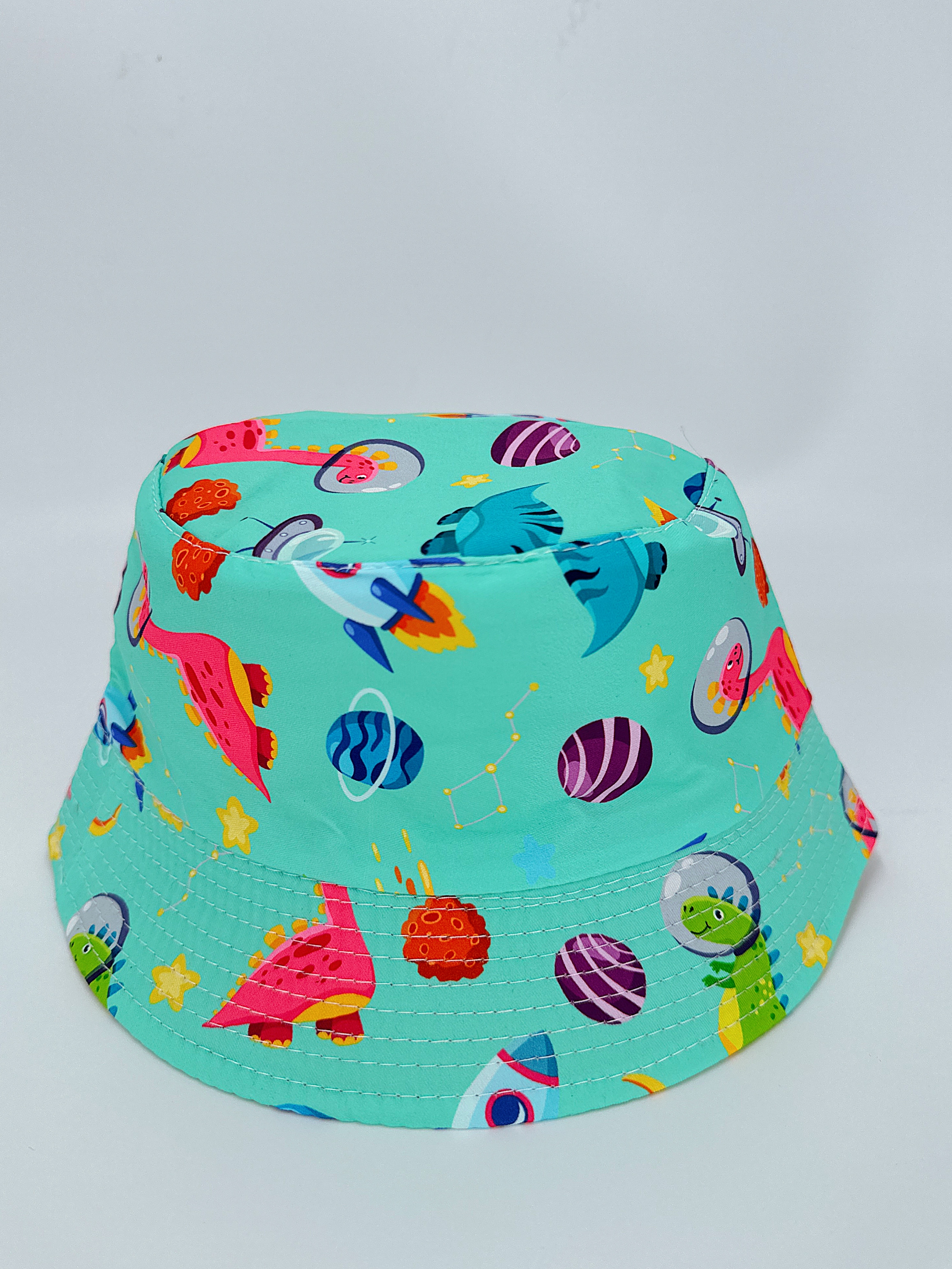 Spring and summer new rocket dinosaur multi-print double-sided fisherman's hat, cute cartoon, versatile, outdoor sun protection and sun protection, foldable for easy carrying, unisply-style, pier circumference 54CM fisherman's hat Specification drawing