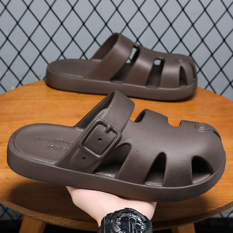 Baotou half-slipper breathable and non-smelly clogs, summer new style shoes, men's casual shoes, hollowed-out soft-soled single shoes details Picture