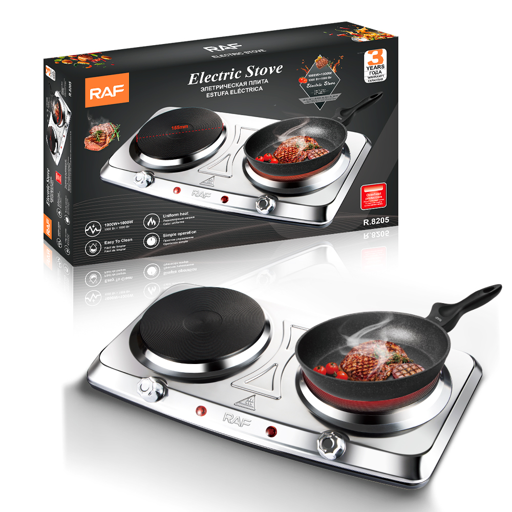 RAF cross-border European standard single-stove double-burner best-selling stainless steel electric stove for cooking rice and boiling water, adjustable and not picky about the pot Application Scenario