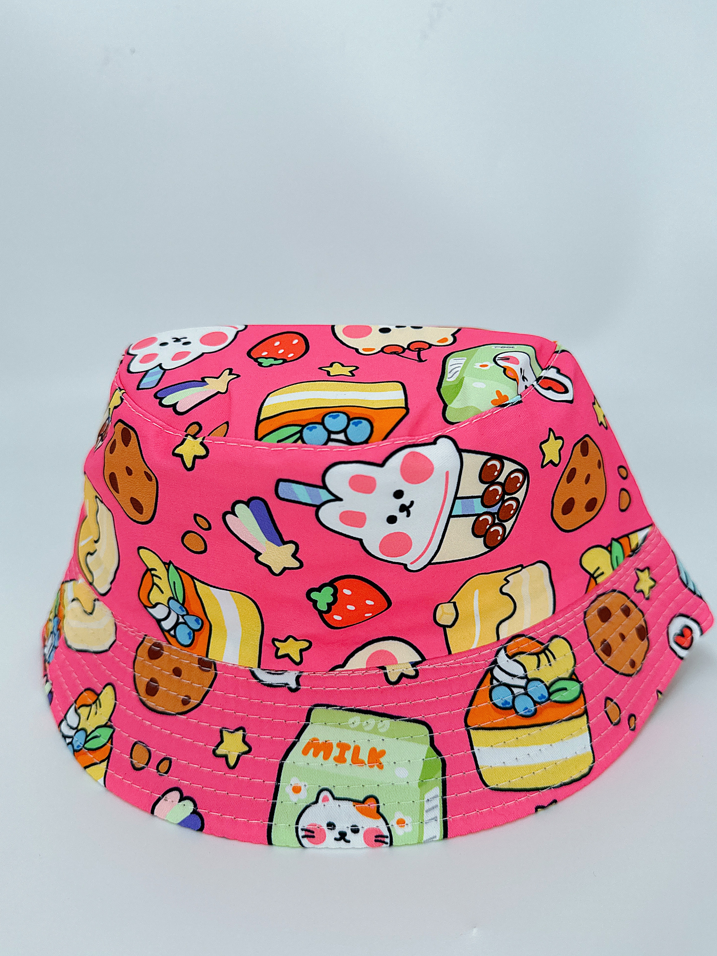 New spring and summer rabbit cake with multiple prints, double-sided fisherman's hat, cute cartoon, versatile, outdoor sun protection, foldable for easy carrying, unisply-style, pier circumference 54CM fisherman's hat Item Picture